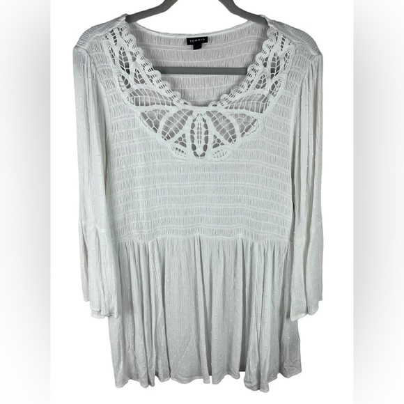 Torrid women’s white Babydoll Clip Dot Gauze With Crochet Detail casual Top 1X - Picture 3 of 7